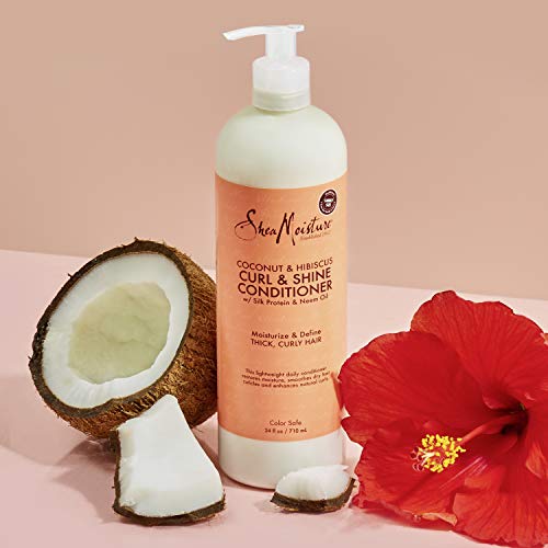 SheaMoisture Coconut and Hibiscus Conditioner for Dry Curly Hair Coconut and Hibiscus Sulfate Free Conditioner, 24 Fl Oz