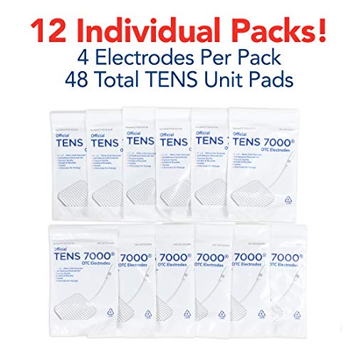 TENS 7000 Official TENS Unit Replacement Pads - 48 Pack, Premium Quality OTC TENS Unit Pads, 2" X 2" - Compatible with Most TENS Machines, Replacement Electrodes Value Pack