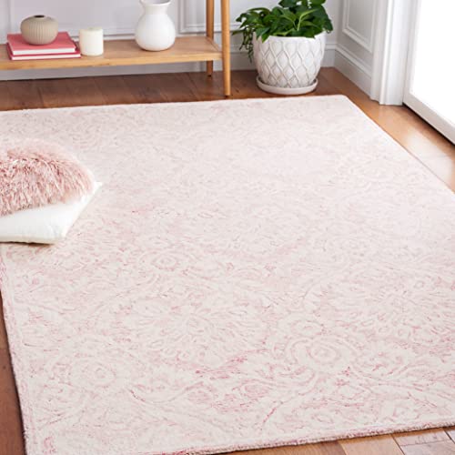 Safavieh Blossom Collection 8' x 10' Pink/Ivory BLM106U Handmade Damask Wool Area Rug