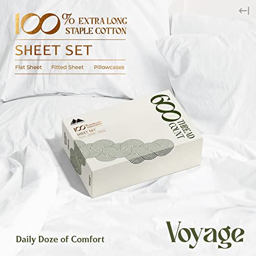 600-Thread-Count Egyptian Quality 100% Cotton Sheets - King Size Cooling Bedsheets for Hot Sleepers - Breathable Sateen Weave, Deep Pocket Fitted - 4 Piece Best Hotel Sheets for King Beds (White)