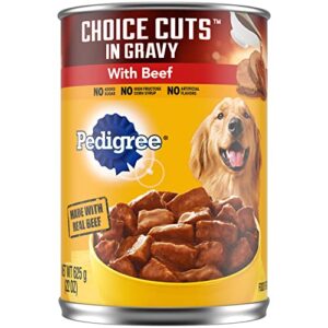 pedigree choice cuts in gravy adult canned soft wet dog food with beef, 22 oz. cans 12 pack
