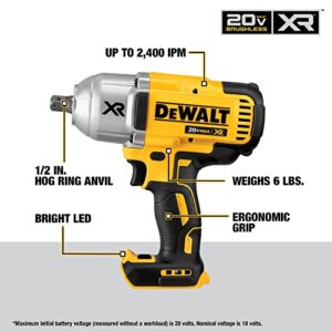 DEWALT 20V MAX XR Brushless High Torque 1/2" Impact Wrench with Detent Anvil, Cordless, Tool Only (DCF899B)