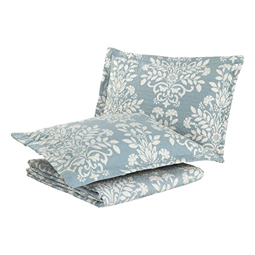 Laura Ashley - Rowland Collection - Quilt Set - 100% Cotton, Reversible, All Season Bedding with Matching Shams, Pre-Washed for Added Comfort, King, Blue