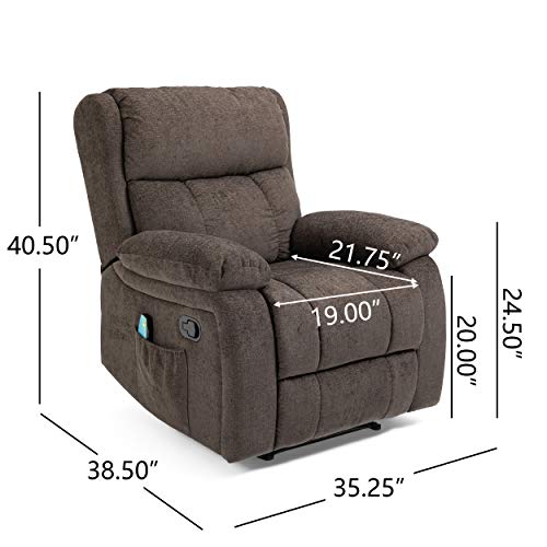 Christopher Knight Home Lindale Massage Recliner, Brown + Black 35.25D x 38.5W x 40.5H in