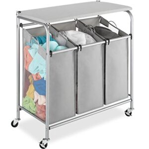 Whitmor 3 Section Rolling Laundry Sorter with Folding Station - Ironing Board