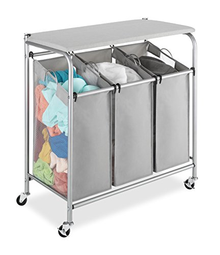 Whitmor 3 Section Rolling Laundry Sorter with Folding Station - Ironing Board