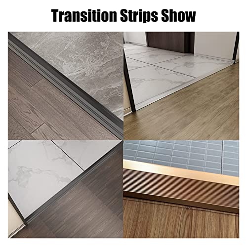 XHP 35-59 inch Aluminium Floor Threshold Transition Strip 4 inch Wide Modern Metal Tile Floor Edging Trim Cuttable Carpet Edge Strip Doorway Reducer Non-Slip Long Divider Strip Wood to Tile
