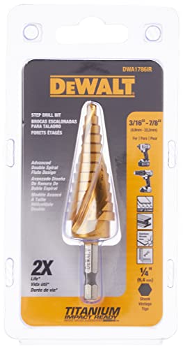 DEWALT Step Drill Bit, Impact Ready, 3/16-Inch-7/8-Inch (DWA1786IR)