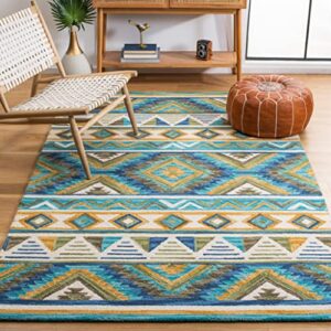 safavieh aspen collection 4′ x 6′ blue/yellow apn352m handmade boho tribal wool area rug