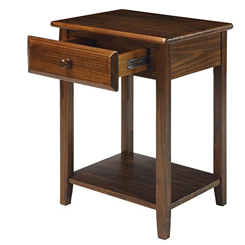 Casual Home Night Owl Nightstand with USB Ports-Warm Brown