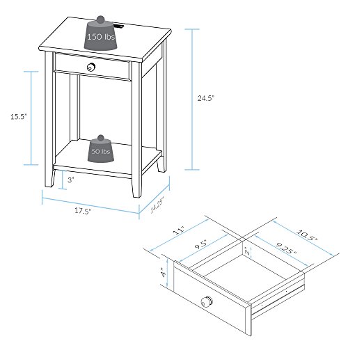 Casual Home Night Owl Nightstand with USB Ports-Warm Brown