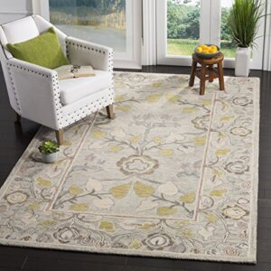 safavieh roslyn collection 4′ x 6′ light grey/multi ros908a handmade floral wool area rug
