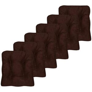 sweet home collection chair cushion crushed memory foam pads premium slip non skid microdot rubber back tufted 16″ x 16″ x 3.25″ thick seat cover, 6 count (pack of 1), chocolate brown