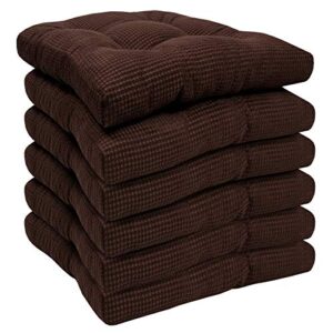 Sweet Home Collection Chair Cushion Crushed Memory Foam Pads Premium Slip Non Skid Microdot Rubber Back Tufted 16" x 16" x 3.25" Thick Seat Cover, 6 Count (Pack of 1), Chocolate Brown