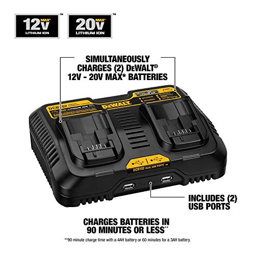 DEWALT 12/20V MAX Charging Station/Dual Charger for Jobsite (DCB102) , Black