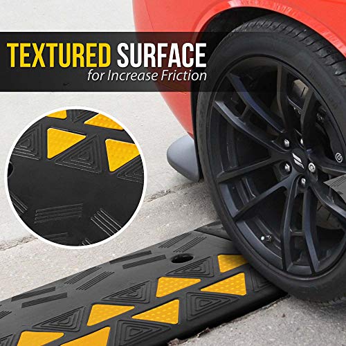 Pyle Car Vehicle Curbside Driveway Ramp - 2PC Heavy Duty Rubber Threshold Bridge Track Curb Ramp, for Loading Dock, Garage, Sidewalk, Truck, Scooter, Bike, Motorcycle, Wheelchair Mobility PCRBDR45