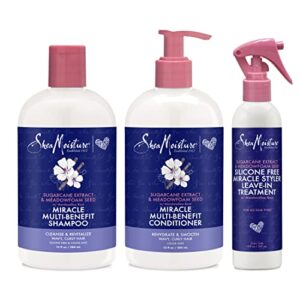 sheamoisture multi-benefit shampoo, conditioner and styler for wavy, curly hair sugarcane extract and meadowfoam seed silicone and paraben free shampoo, conditioner and styler, 3 piece set