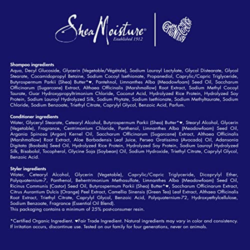 SheaMoisture Multi-Benefit Shampoo, Conditioner and Styler For Wavy, Curly Hair Sugarcane Extract and Meadowfoam Seed Silicone and Paraben Free Shampoo, Conditioner and Styler, 3 Piece Set