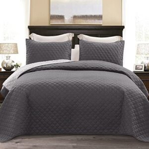 exclusivo mezcla ultrasonic reversible 3 piece king size quilt set with pillow shams, lightweight bedspread/coverlet/bed cover – (grey, 92″x104″)