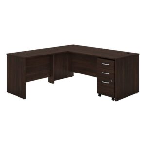 bush business furniture studio c l shaped desk with mobile file cabinet and return, 72w x 30d, black walnut