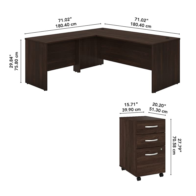 Bush Business Furniture Studio C L Shaped Desk with Mobile File Cabinet and Return, 72W x 30D, Black Walnut