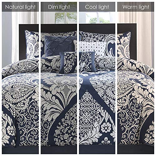 Madison Park Vienna Reversible Cotton Quilt-Luxury Stitching Design All Season, Breathable Coverlet Bedspread Bedding, Shams, Decorative Pillow, King/Cal King, Indigo 6 Piece