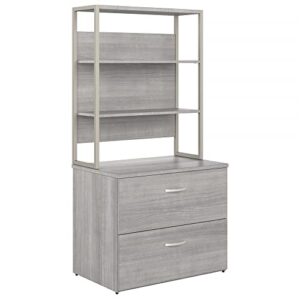 bush business furniture hybrid 2 drawer lateral file cabinet with shelves, platinum gray