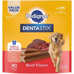 pedigree dentastix large dog dental treats beef flavor dental bones, 2.08 lb. value pack (40 treats)