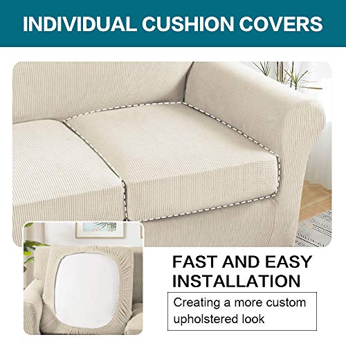 4 Piece Sofa Covers For 3 Cushion Couch Sofa Slipcover Soft Couch Cover For Dogs-Washable Sofa Furniture Covers With 3 Individual Cushion Covers,Feature Jacquard Fabric(3 Cushion Sofa, Biscotti Beige)