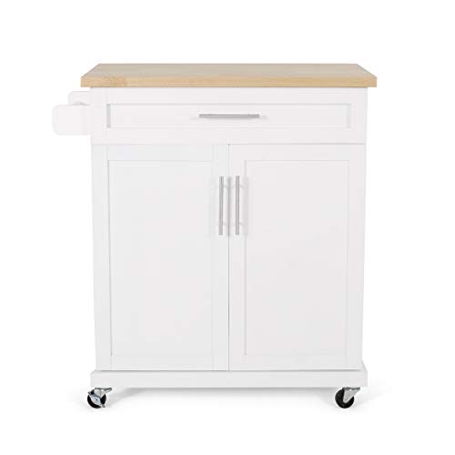 Christopher Knight Home Batavia Kitchen CART, Natural + White