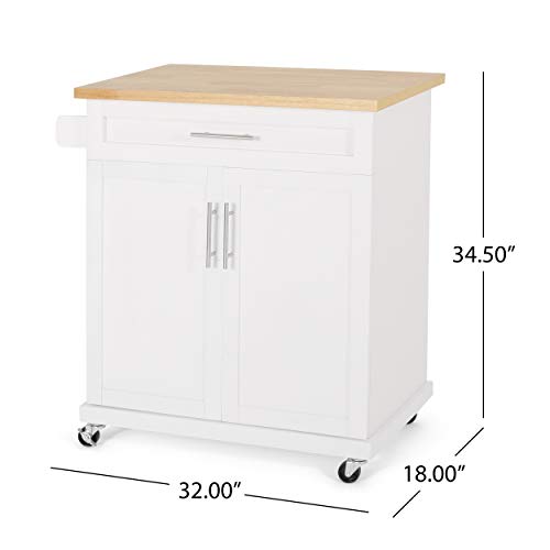 Christopher Knight Home Batavia Kitchen CART, Natural + White