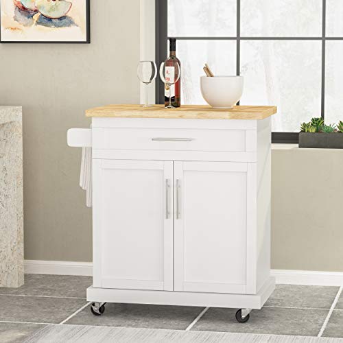 Christopher Knight Home Batavia Kitchen CART, Natural + White