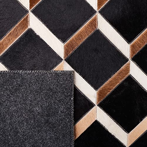 Safavieh Studio Leather Collection 3' x 5' Black/Brown STL901Z Handmade Modern Leather & Wool Area Rug