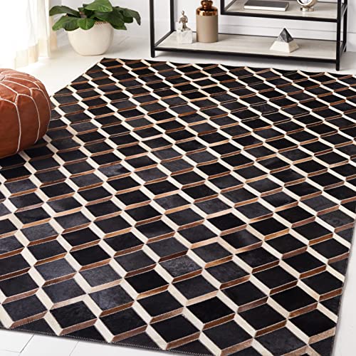 Safavieh Studio Leather Collection 3' x 5' Black/Brown STL901Z Handmade Modern Leather & Wool Area Rug