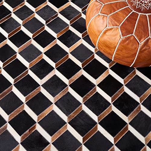 Safavieh Studio Leather Collection 3' x 5' Black/Brown STL901Z Handmade Modern Leather & Wool Area Rug