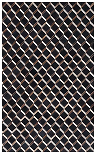 Safavieh Studio Leather Collection 3' x 5' Black/Brown STL901Z Handmade Modern Leather & Wool Area Rug