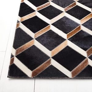 Safavieh Studio Leather Collection 3' x 5' Black/Brown STL901Z Handmade Modern Leather & Wool Area Rug