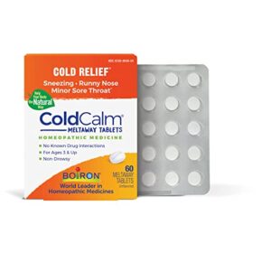boiron coldcalm tablets for relief of common cold symptoms such as sneezing, runny nose, sore throat, and nasal congestion – non-drowsy – 60 count
