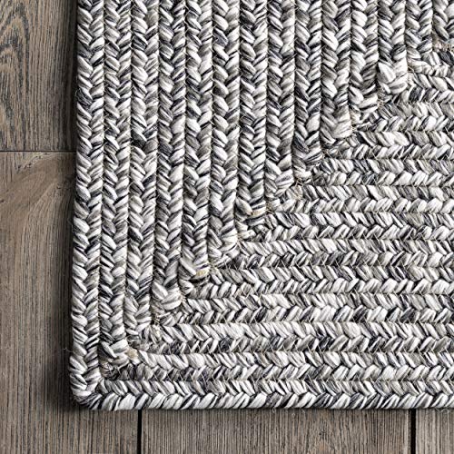 nuLOOM Wynn Braided Indoor/Outdoor Area Rug, 5' x 8', Light Grey/Salt and Pepper