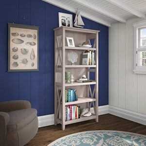 Bush Furniture Key West Tall 5 Shelf Bookcase, Washed Gray