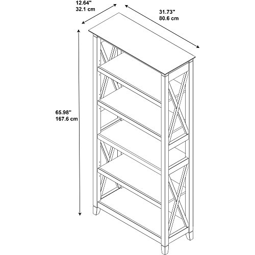 Bush Furniture Key West Tall 5 Shelf Bookcase, Washed Gray