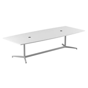 bush business furniture 120w x 48d boat shaped conference table with metal base in white