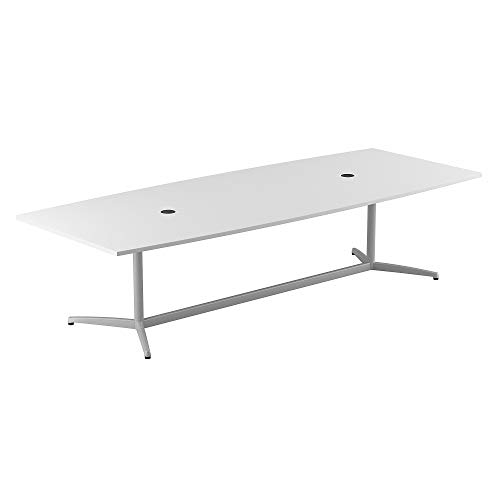 Bush Business Furniture 120W x 48D Boat Shaped Conference Table with Metal Base in White