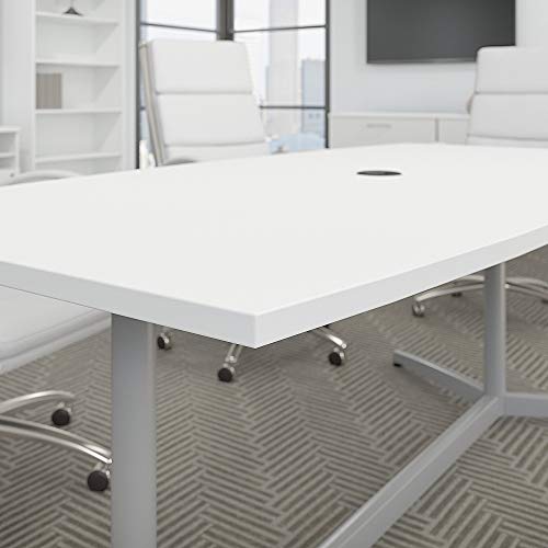 Bush Business Furniture 120W x 48D Boat Shaped Conference Table with Metal Base in White