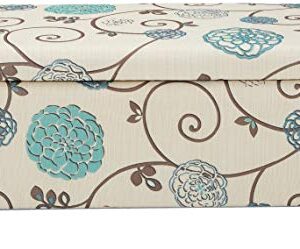 Christopher Knight Home Harrison Fabric Tufted Club Chair, White/Blue & Breanna Fabric Storage Ottoman, White and Blue Floral