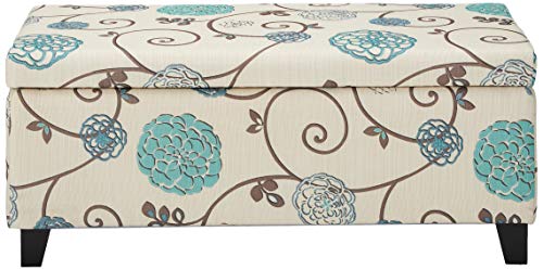 Christopher Knight Home Harrison Fabric Tufted Club Chair, White/Blue & Breanna Fabric Storage Ottoman, White and Blue Floral