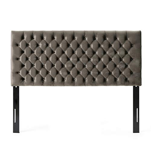 Christopher Knight Home Piper Velvet Ottoman, Grey & Jezebel Velvet Headboard, Queen / Full, Grey / Black Steel