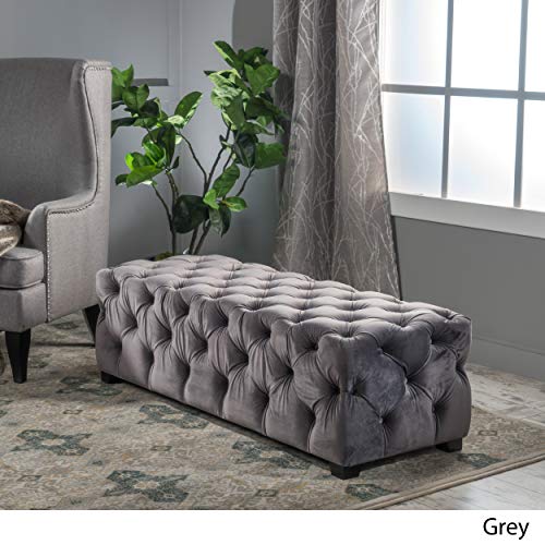 Christopher Knight Home Piper Velvet Ottoman, Grey & Jezebel Velvet Headboard, Queen / Full, Grey / Black Steel