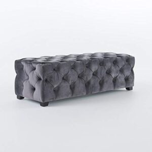 Christopher Knight Home Piper Velvet Ottoman, Grey & Jezebel Velvet Headboard, Queen / Full, Grey / Black Steel