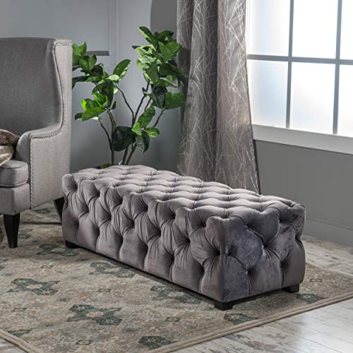 Christopher Knight Home Piper Velvet Ottoman, Grey & Jezebel Velvet Headboard, Queen / Full, Grey / Black Steel